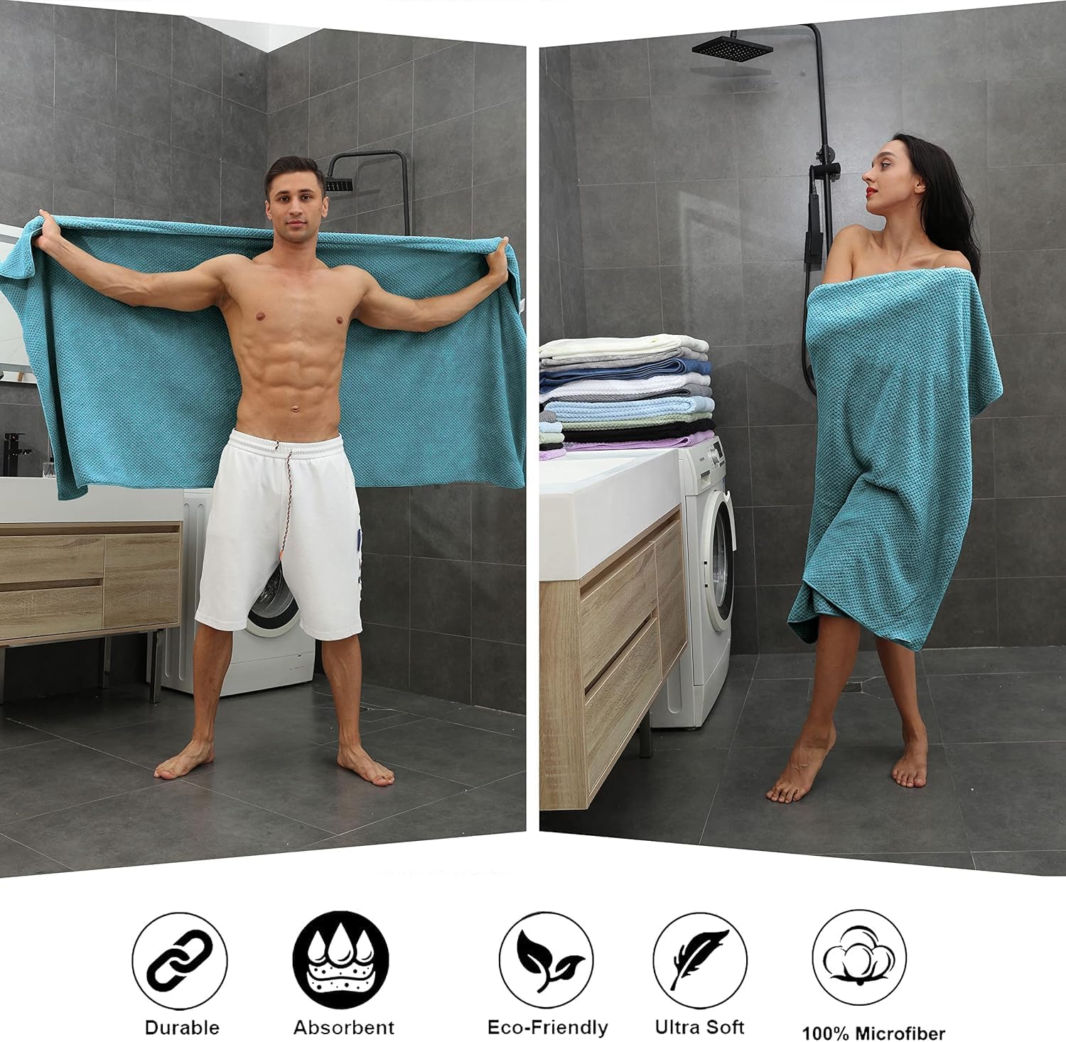 2-Pack Microfiber Bath Towels - Ultra Soft 3X Absorbency