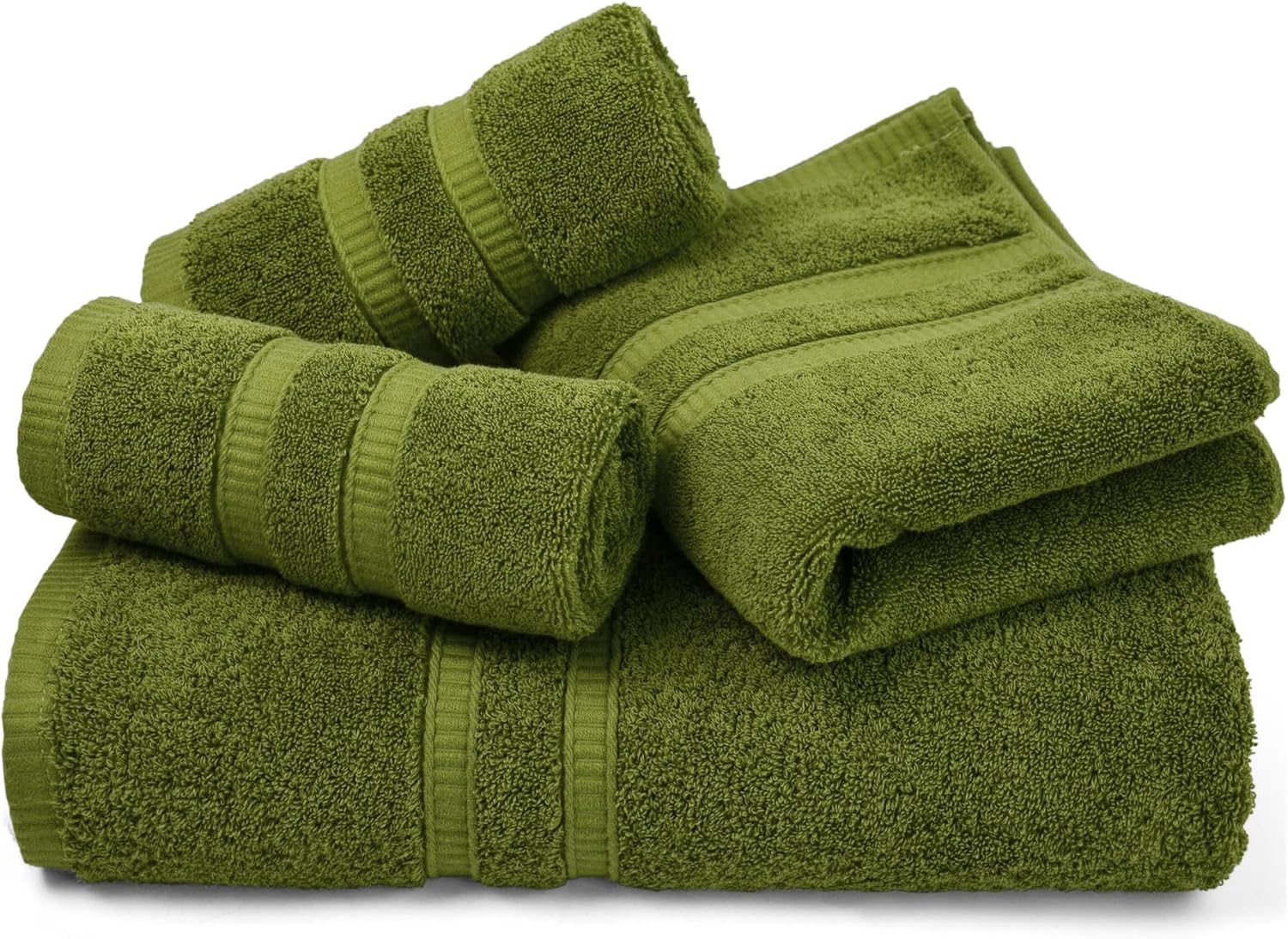 Cleanbear Bathroom Towel Set of 4 - 100 Cotton Moss Green