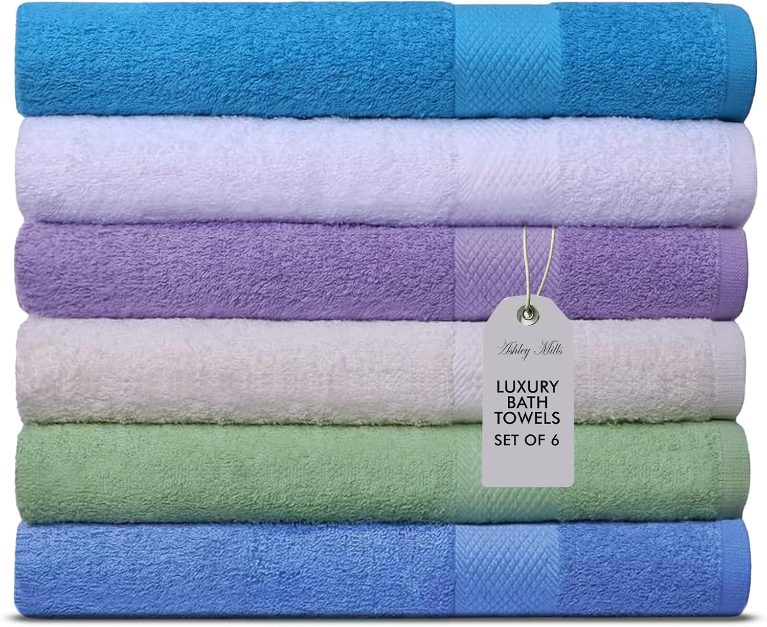 Ashley Mills Bath Towels Set of 6 100 Cotton Soft Absorbent