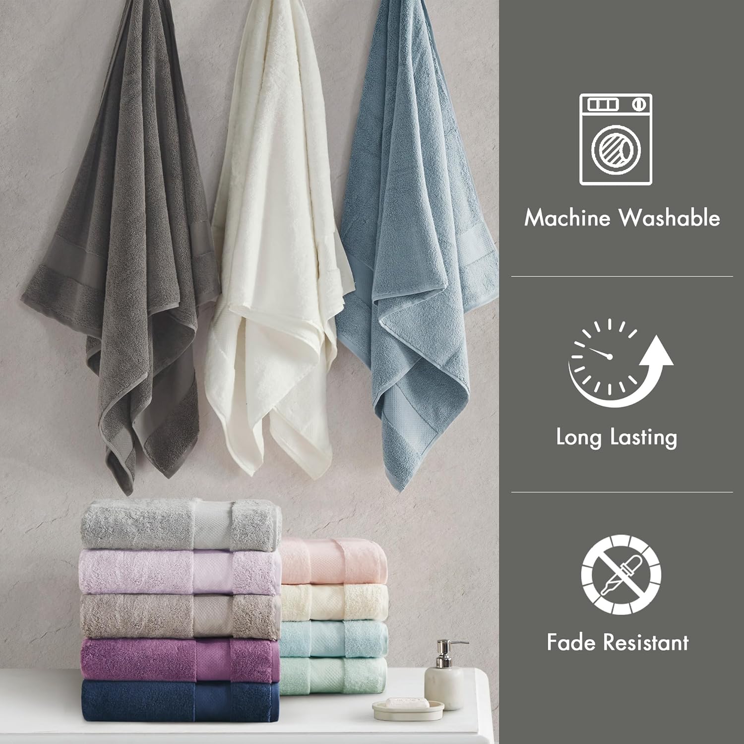 Madison Park Turkish Bath Towel Set 2 Piece 600 GSM Charcoal