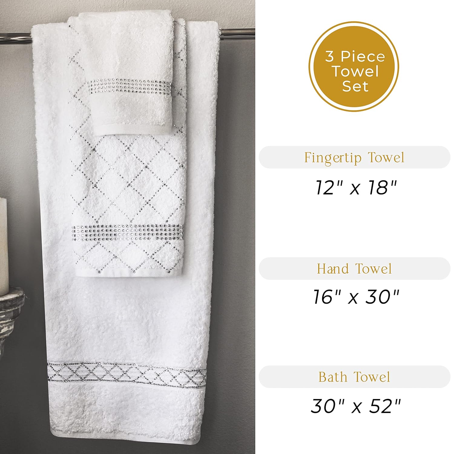 Sparkles Home Atlas 3-Piece Towel Set with Glass Rhinestones 1