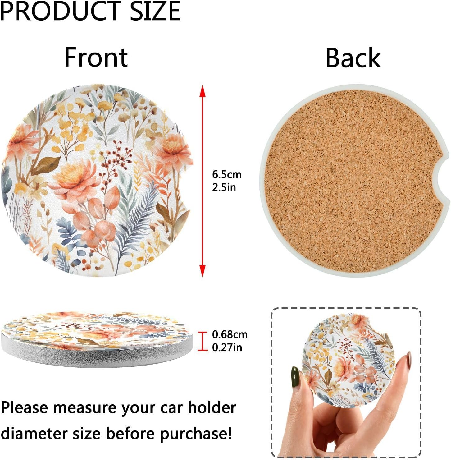 Meadow Flowers Car Coasters 2 Pack Ceramic Cork Base