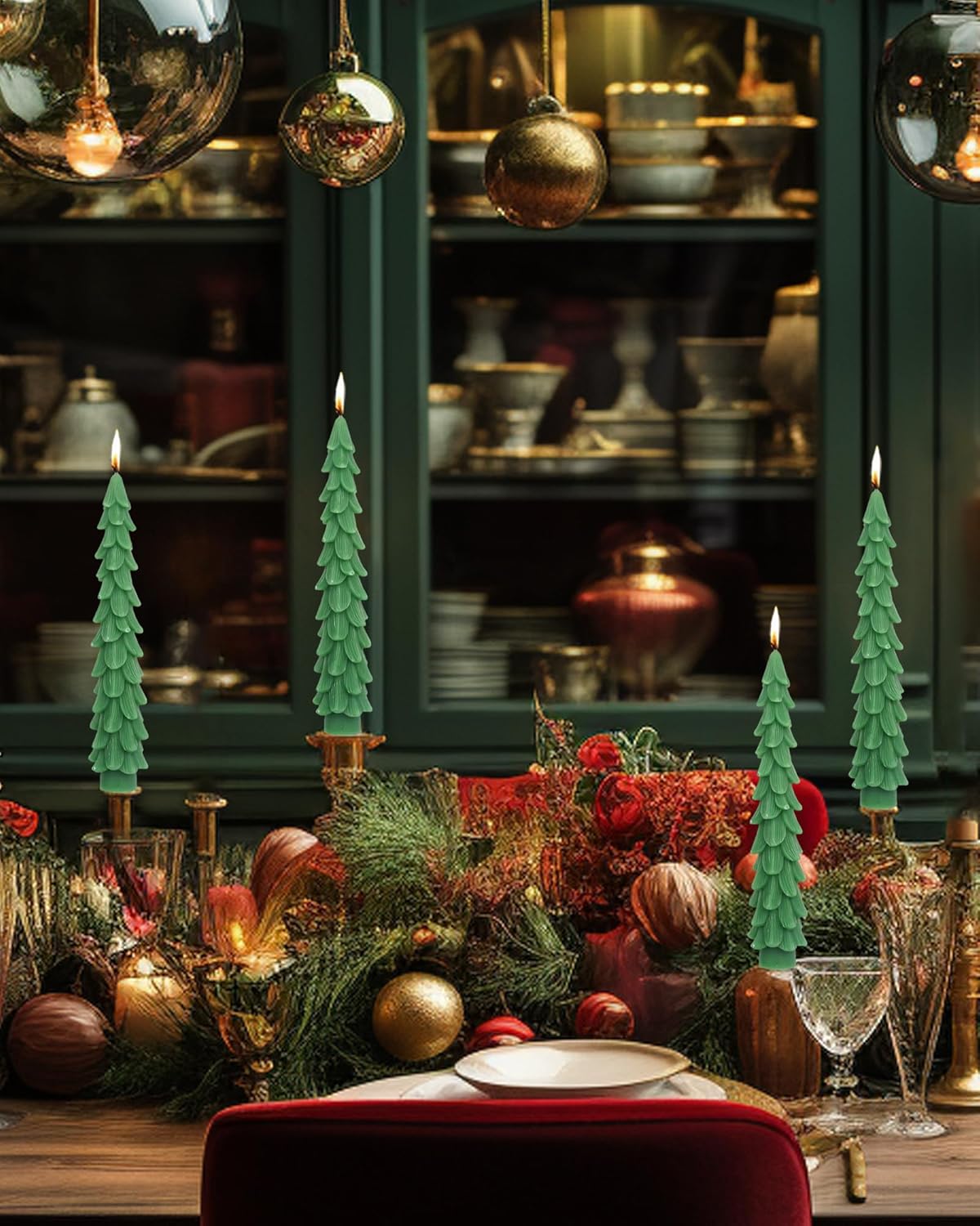 LPUSA Christmas Tree Taper Candles Hunter Green 105inch Set of 2