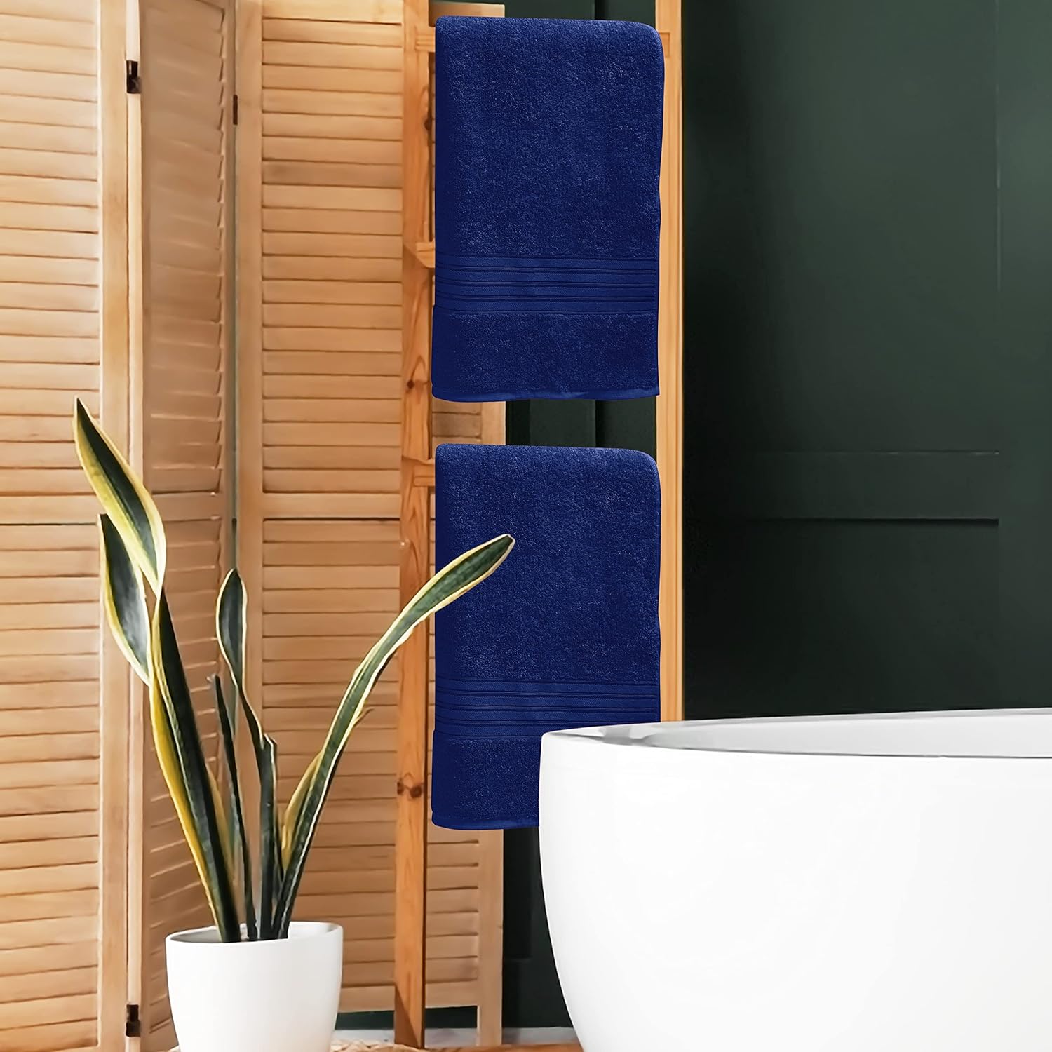 BOUTIQUO 100 Cotton Bath Towel Set 28x55 Navy Blue