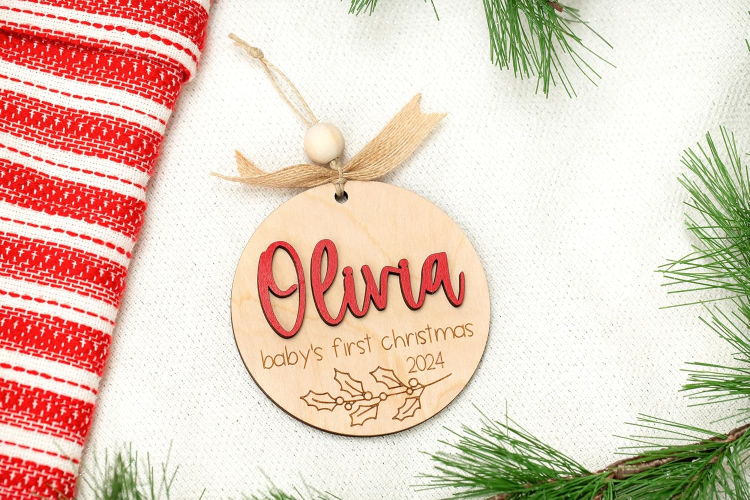 Personalized Baby First Christmas Ornament Name Wood 2024