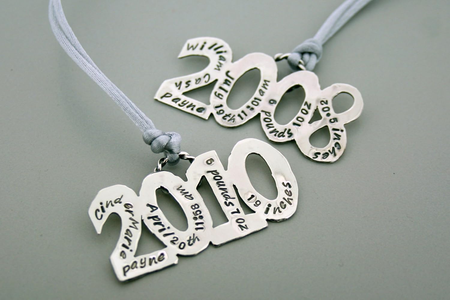 Handmade Babys Stats Christmas Ornament Sterling Silver