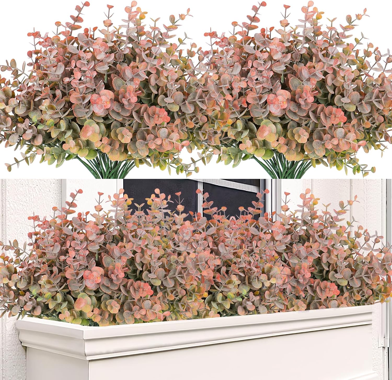 TOCHGREEN 8 Bundle Artificial Fall Eucalyptus Leaves Plants
