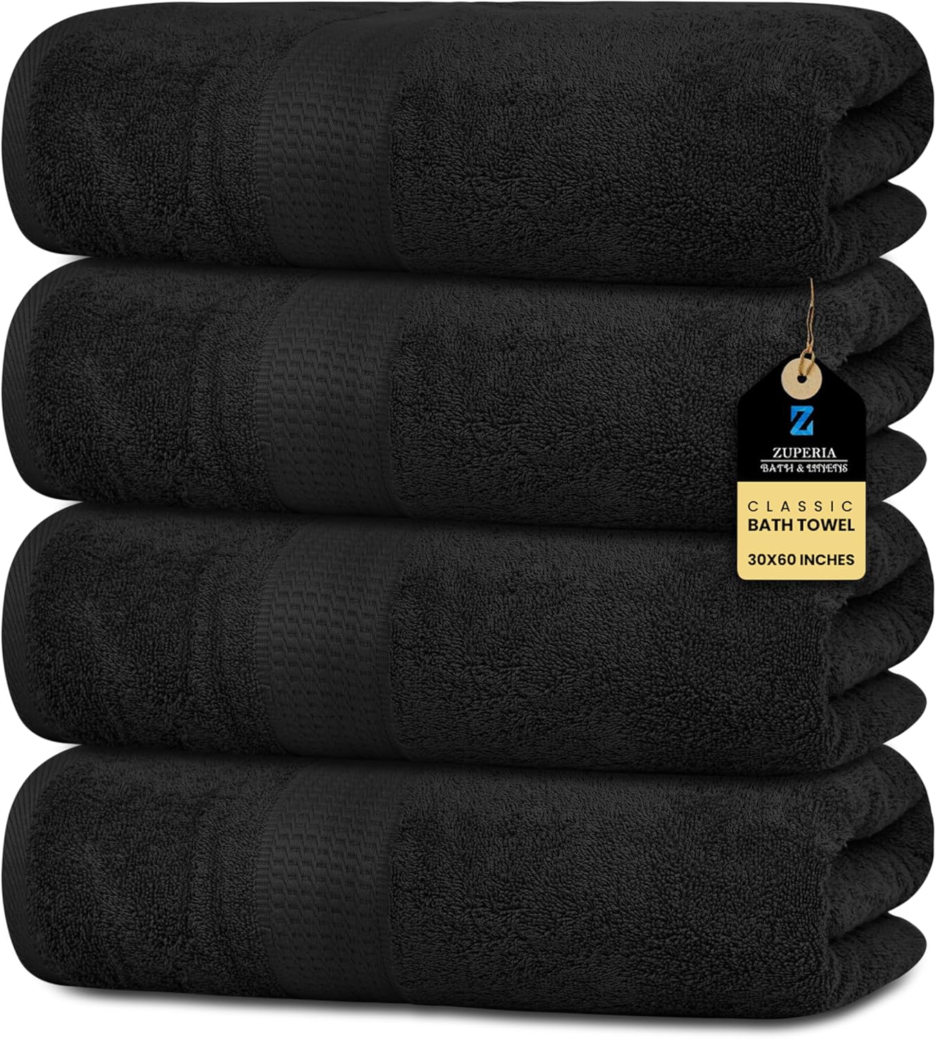 ZUPERIA 4 Pack Bath Towels 30x60 Inches 100 Cotton Ultra-Soft Quick Dry