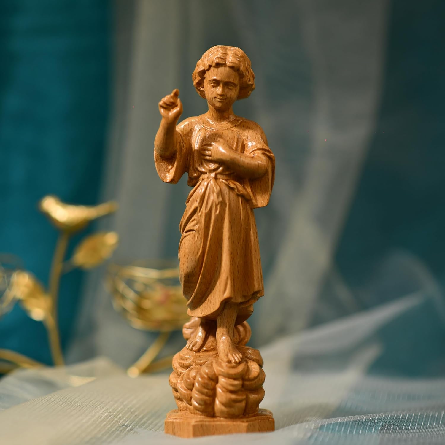 Handmade Baby Jesus Figurine Wooden Religious Decor