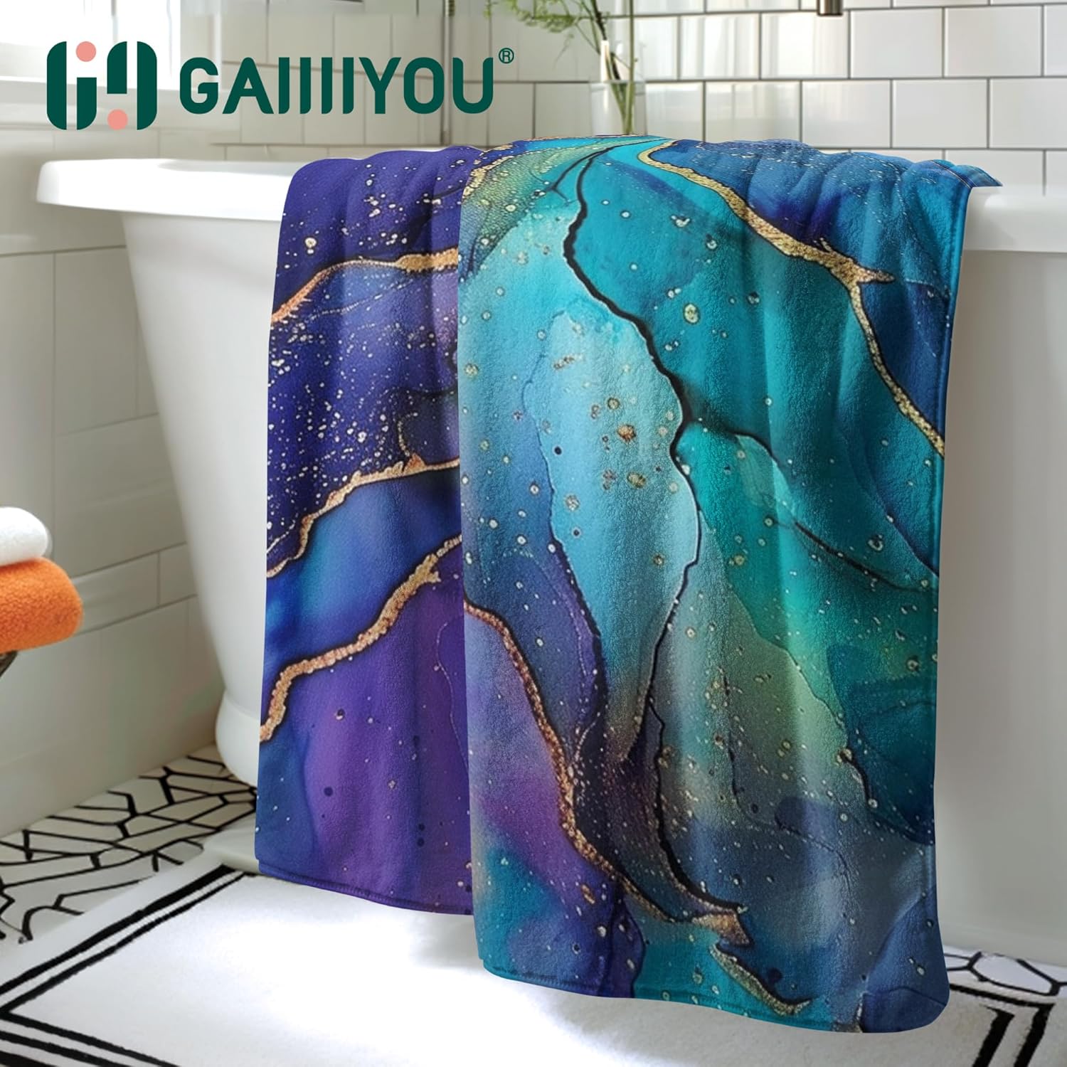 GAIIIIYOU Purple Blue Marble Bath Towel