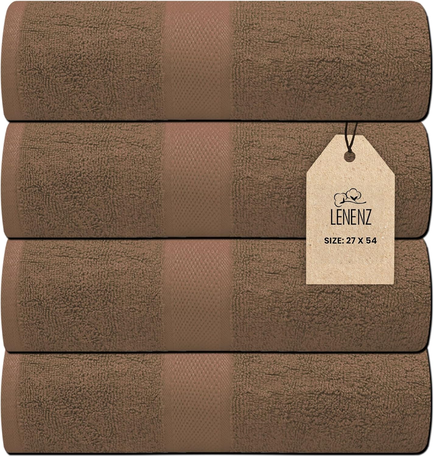 Lenenz 4 Pack Ultra Soft Bath Towels - 27x54 Brown 1