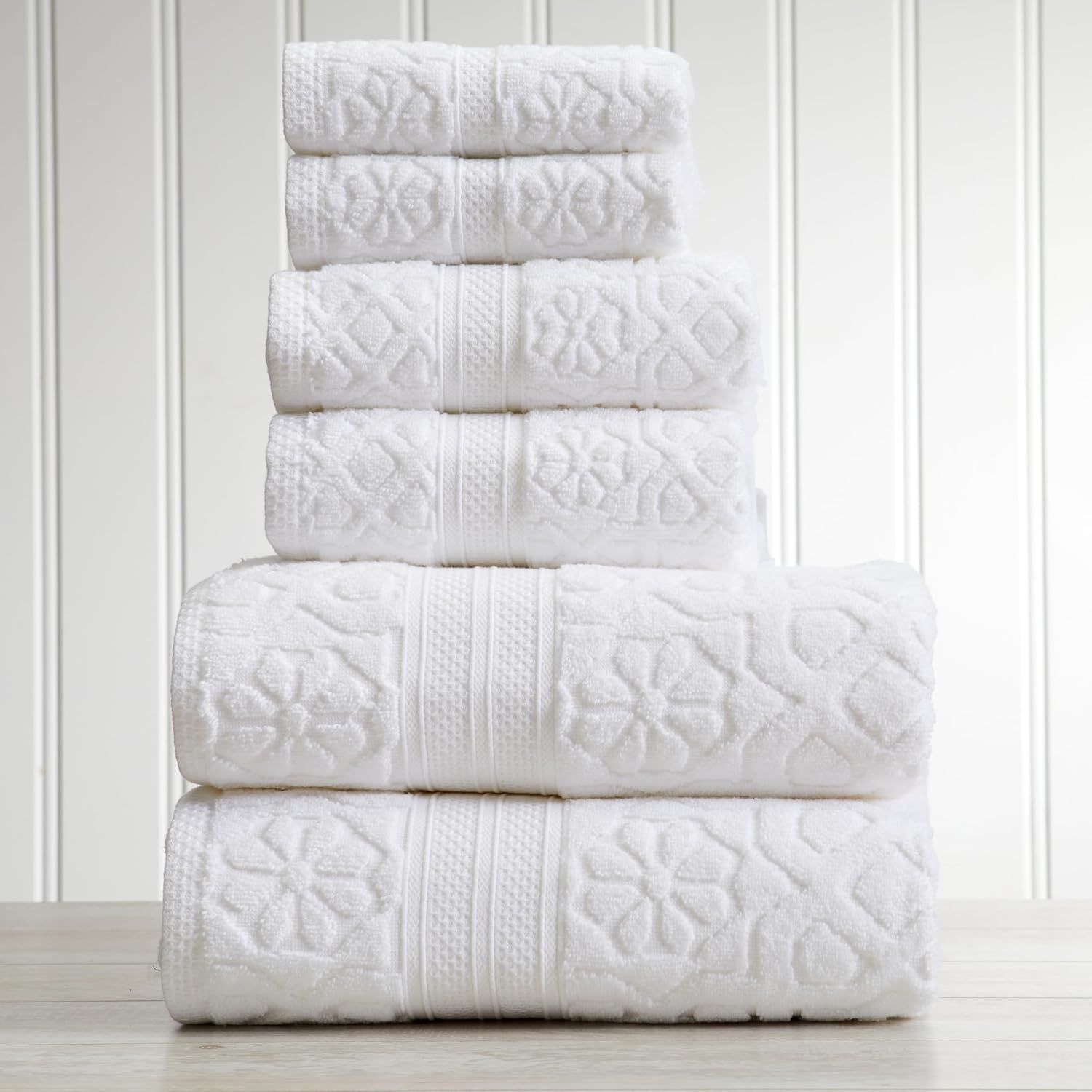 Springtree Home Cotton Towel Set - 6 Piece Floral Textured