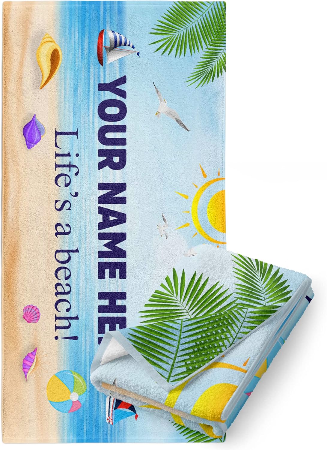 Personalized Microfiber Beach Towel with State License Plate and Custom Name