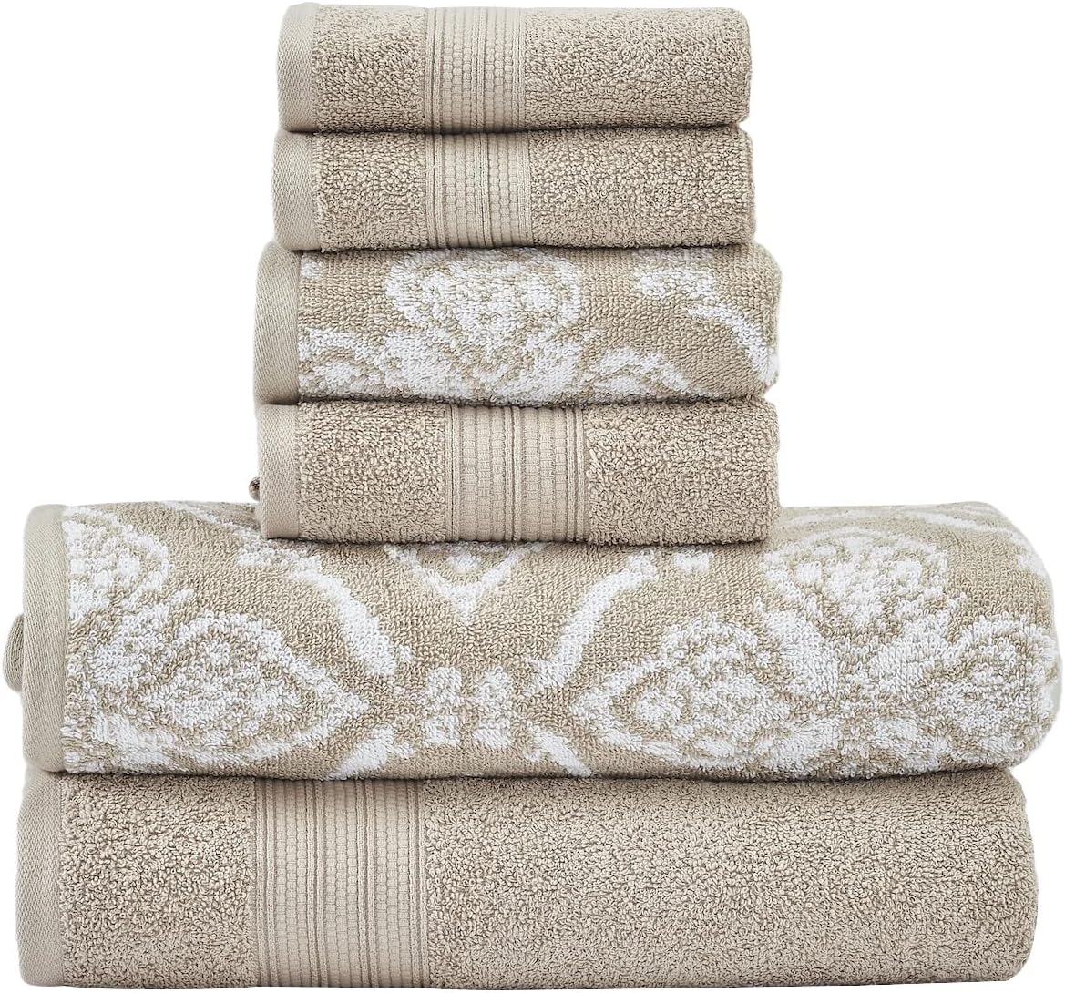 Modern Threads Amaris 6-Piece Reversible Yarn Dyed Jacquard Towel Set - Khaki