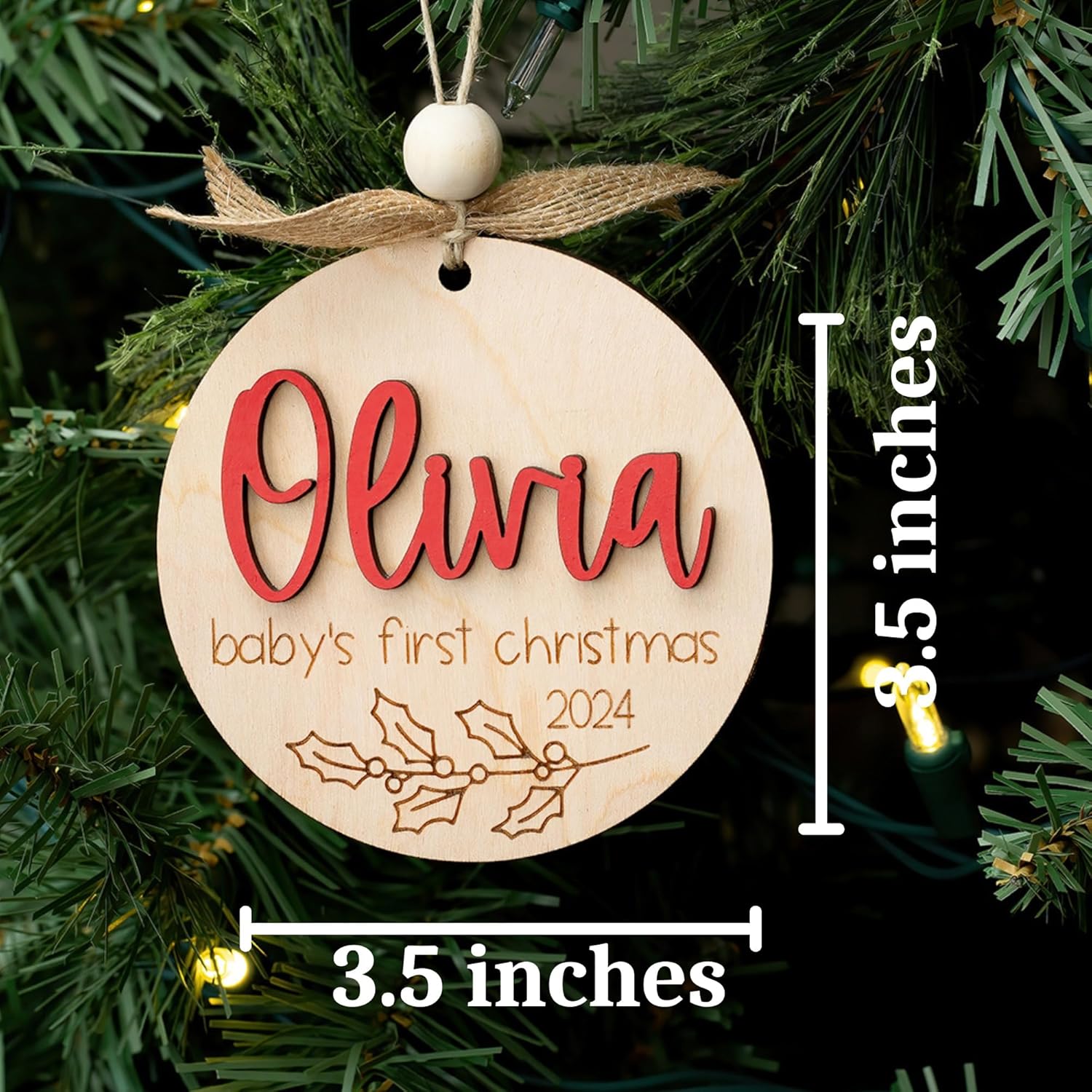 Personalized Baby First Christmas Ornament Name Wood 2024