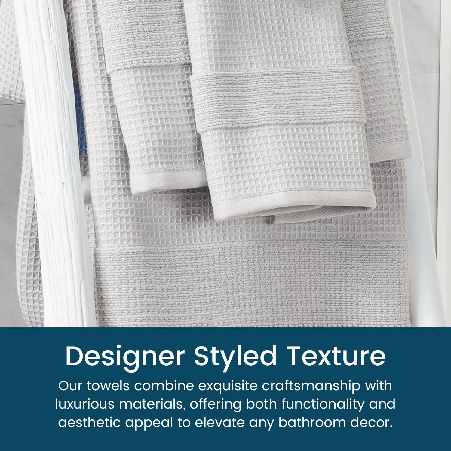 Aire Raine 4 Pack Cotton Waffle Bath Towels - Light Grey