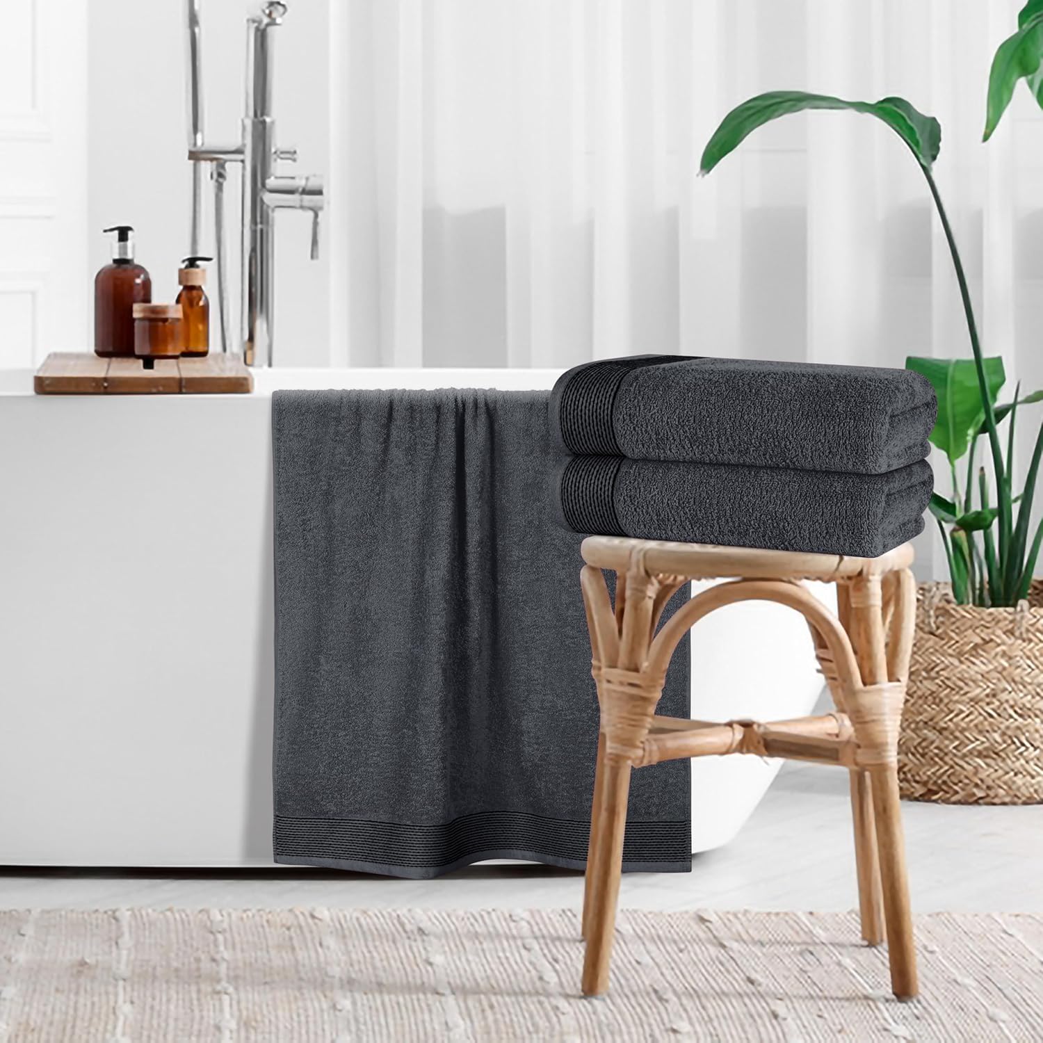 Belizzi Home 4 Pack Oversized Bath Towels 27x54 Inches Charcoal Grey