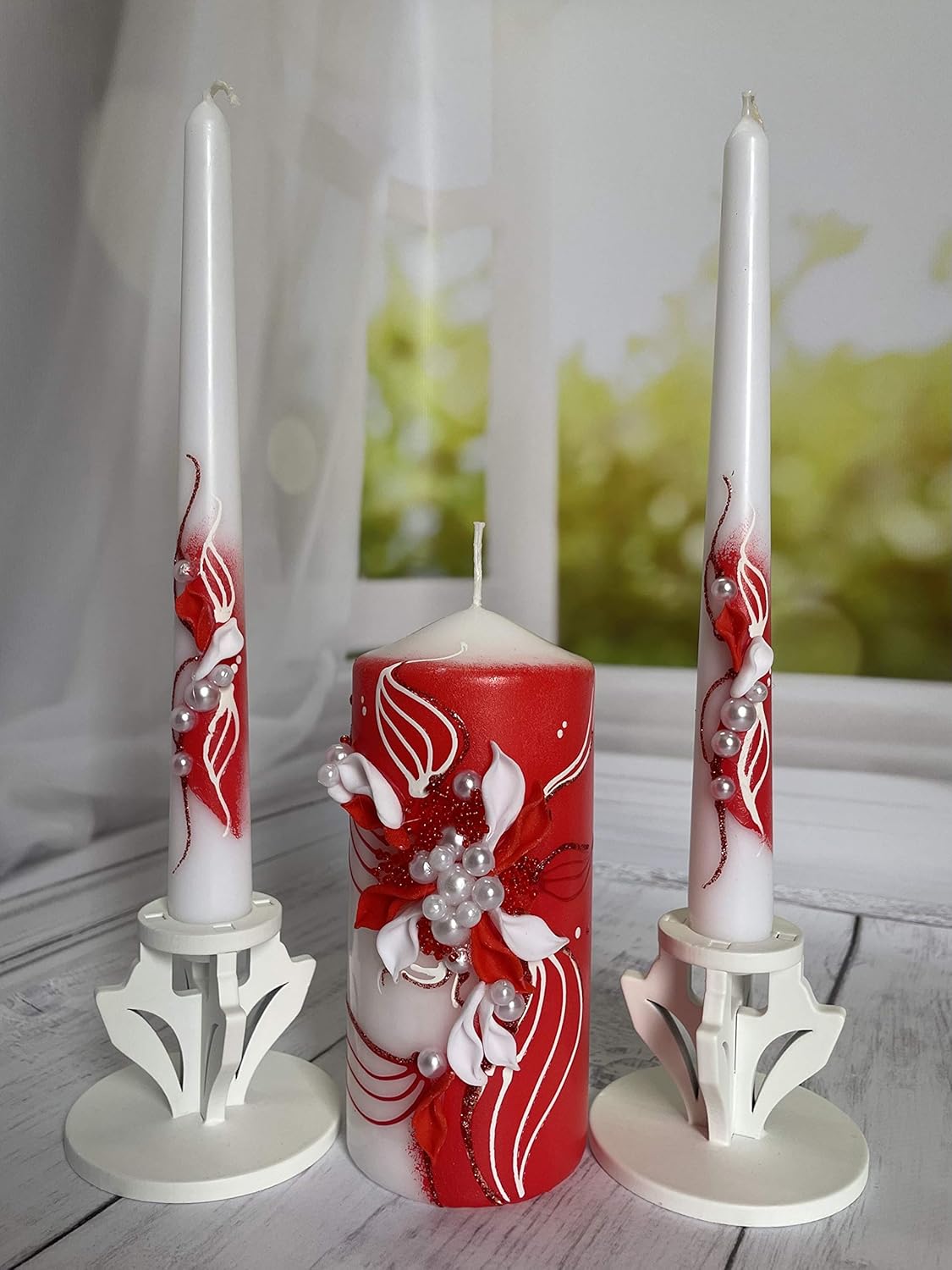 Magik Life Unity Candle Set - 6 Pillar 2 Taper Candles - Royal Red