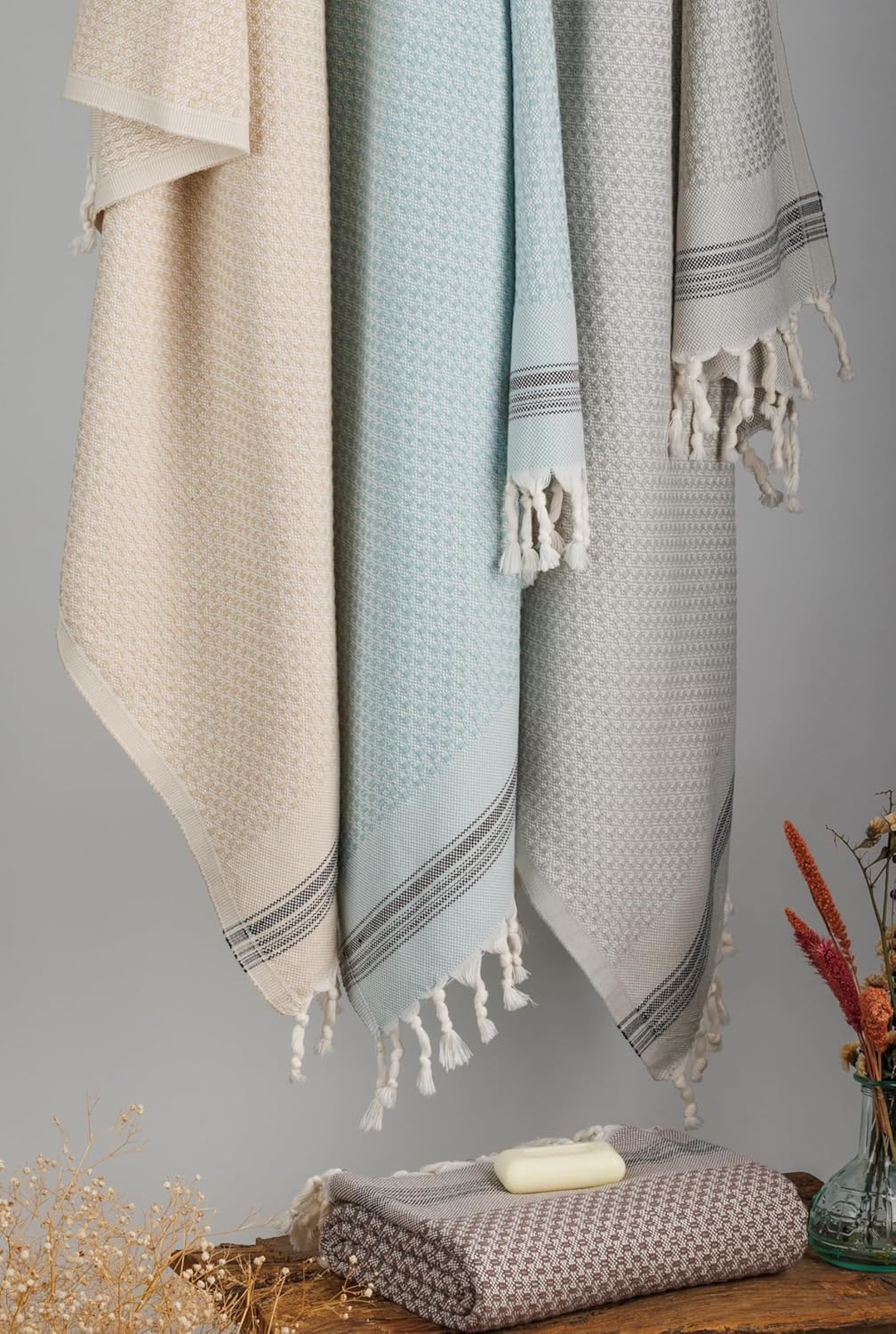 DEMMEX Micro Waffle Turkish Bath Towel - 70x40 Khaki 1