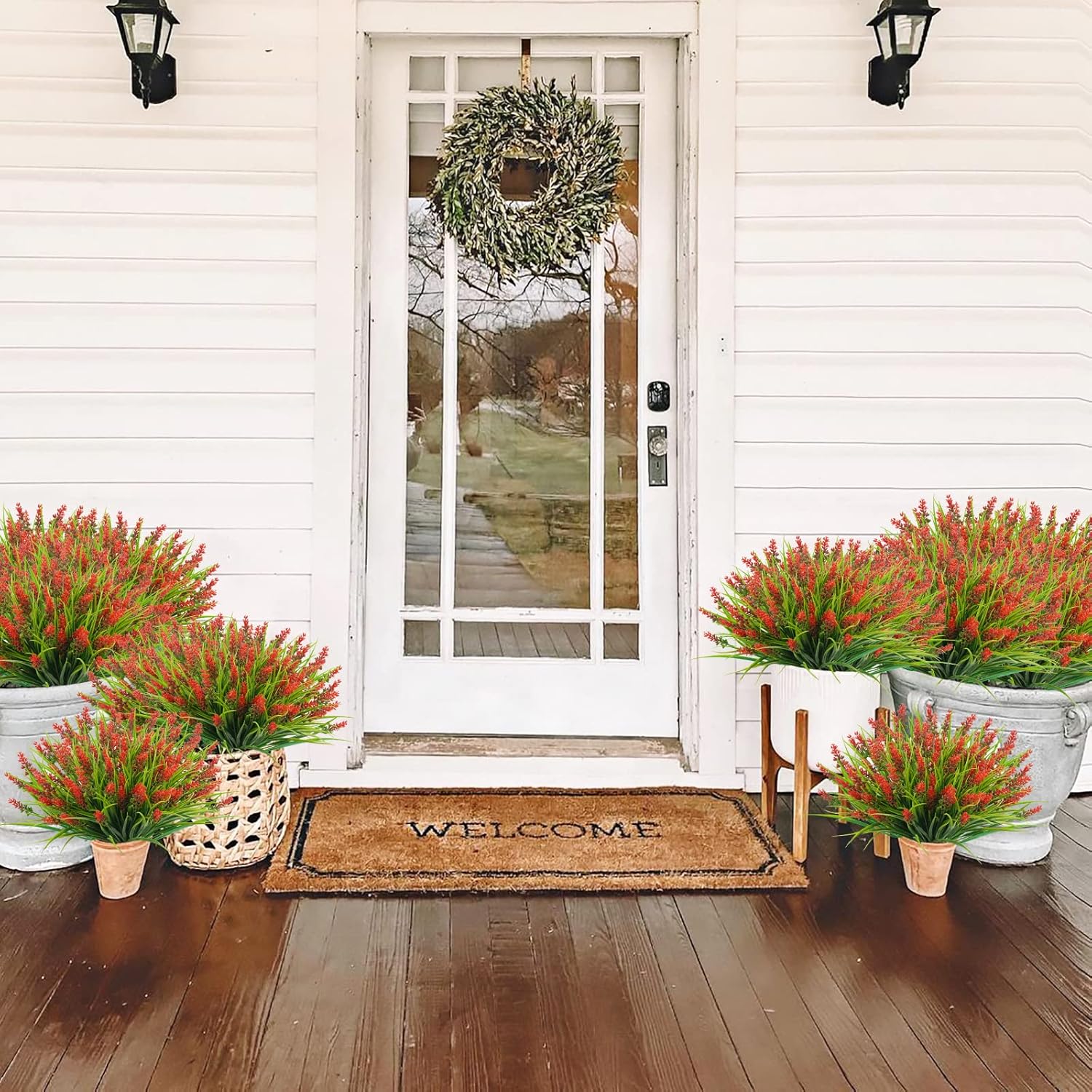 Agusbagli 24-Bundle Artificial Grass Fake Plants Red