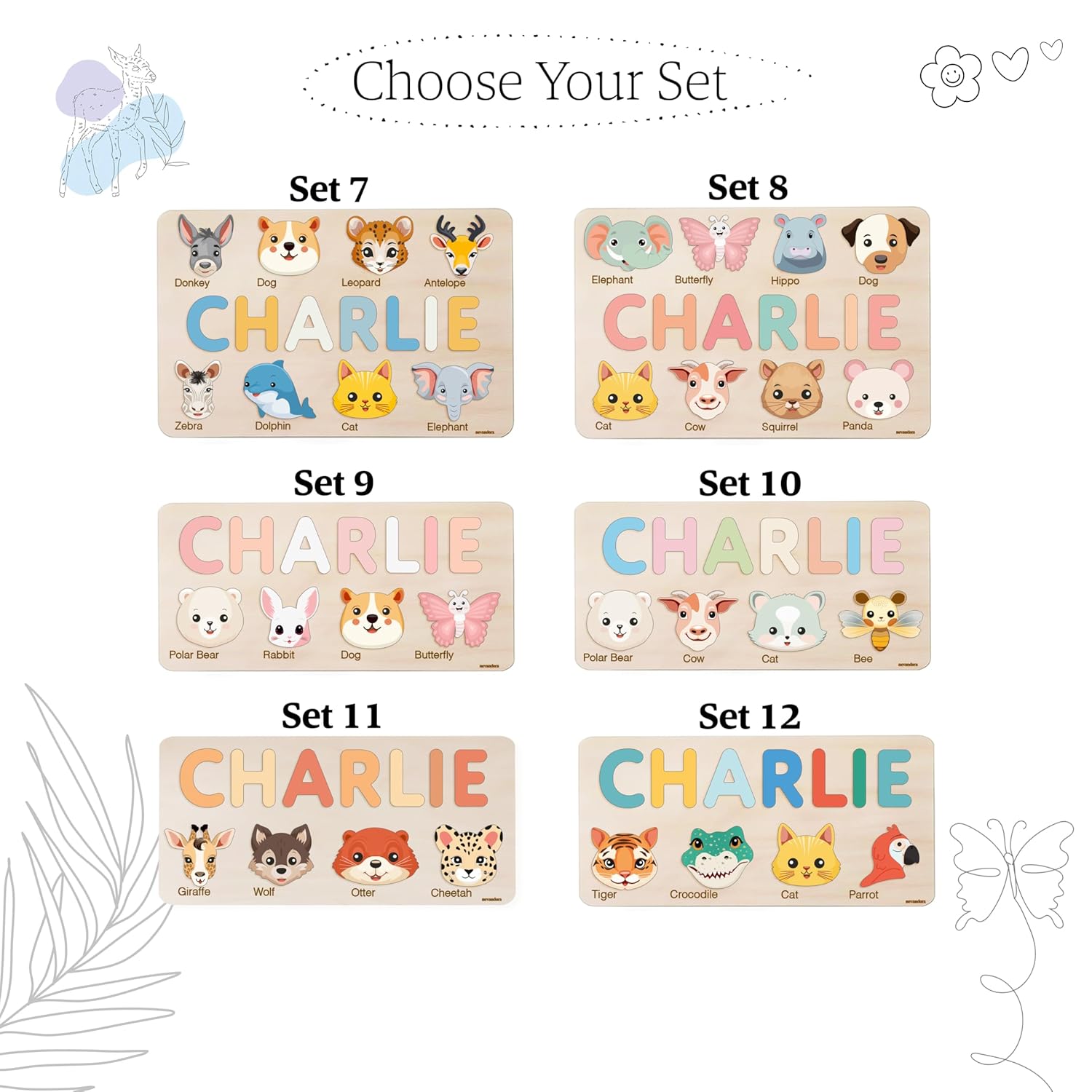 Personalized Wooden Name Puzzle with Animals 1