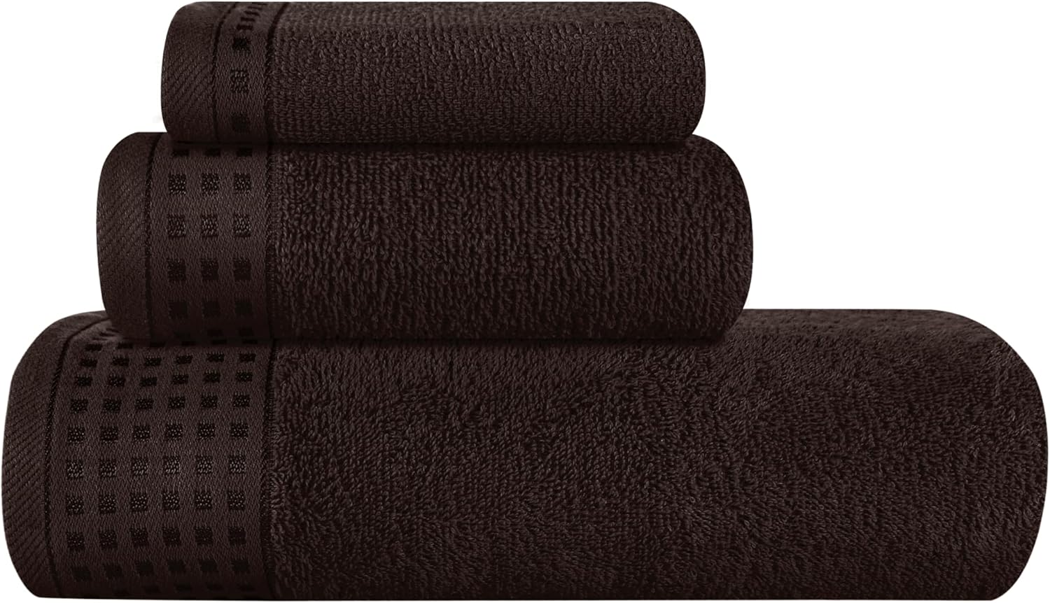 GLAMBURG Ultra Soft 3 Pack Cotton Towel Set Chocolate Brown
