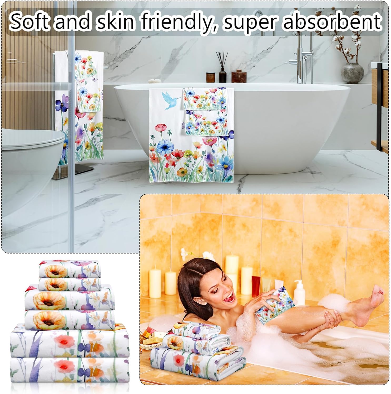 VitalCozy Set of 6 Wildflower Bath Towels 3 Sizes 1