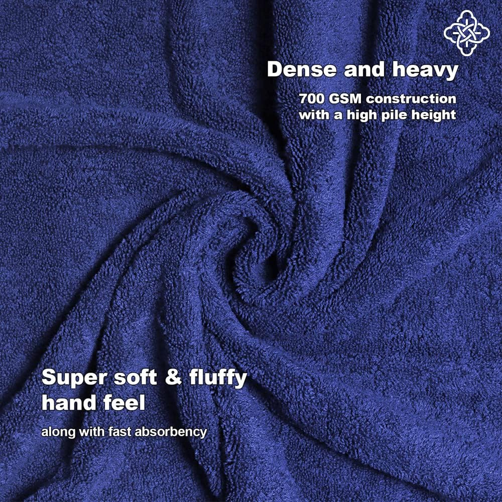 BIOWEAVES Organic Cotton Bath Towels - 700 GSM Pack of 2 Navy Blue