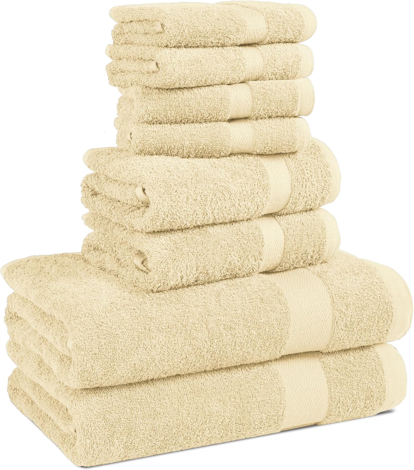 BolBomS 8 Piece Towel Set - Ultra Soft 100 Cotton Beige