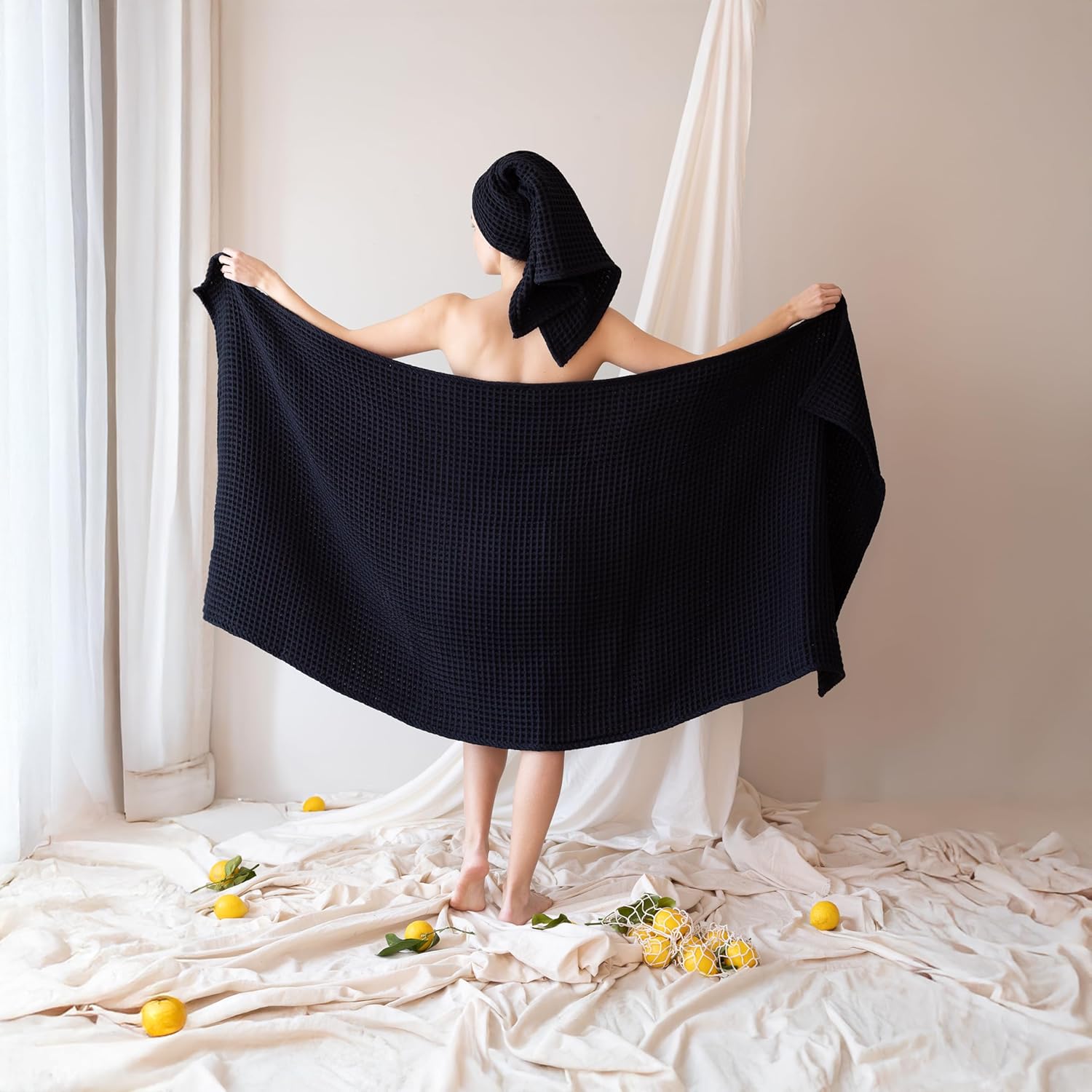 Viva Maison Black Waffle Bath Towels Set of 2