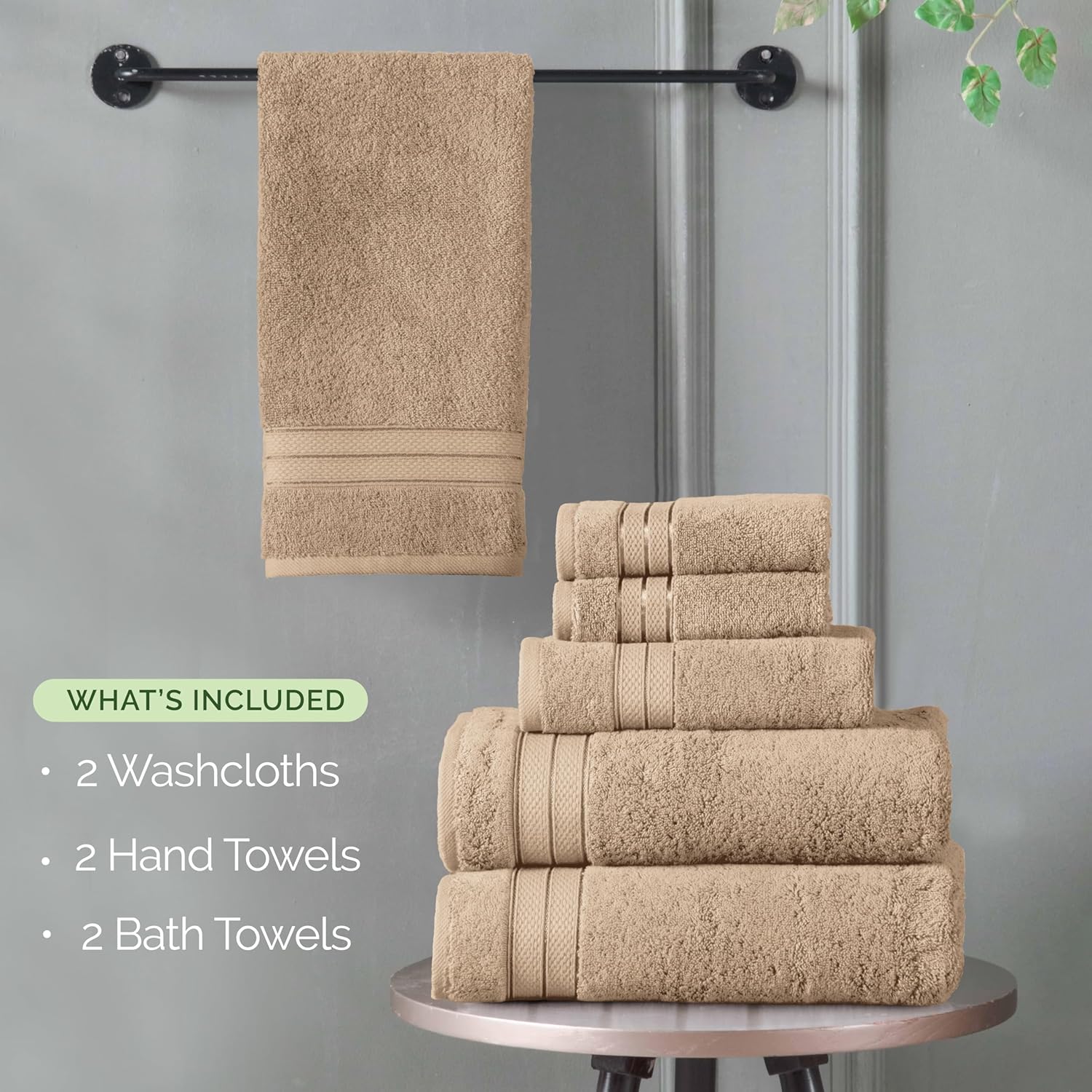 Elegant Comfort Luxury 6-Piece Towel Set - Tan