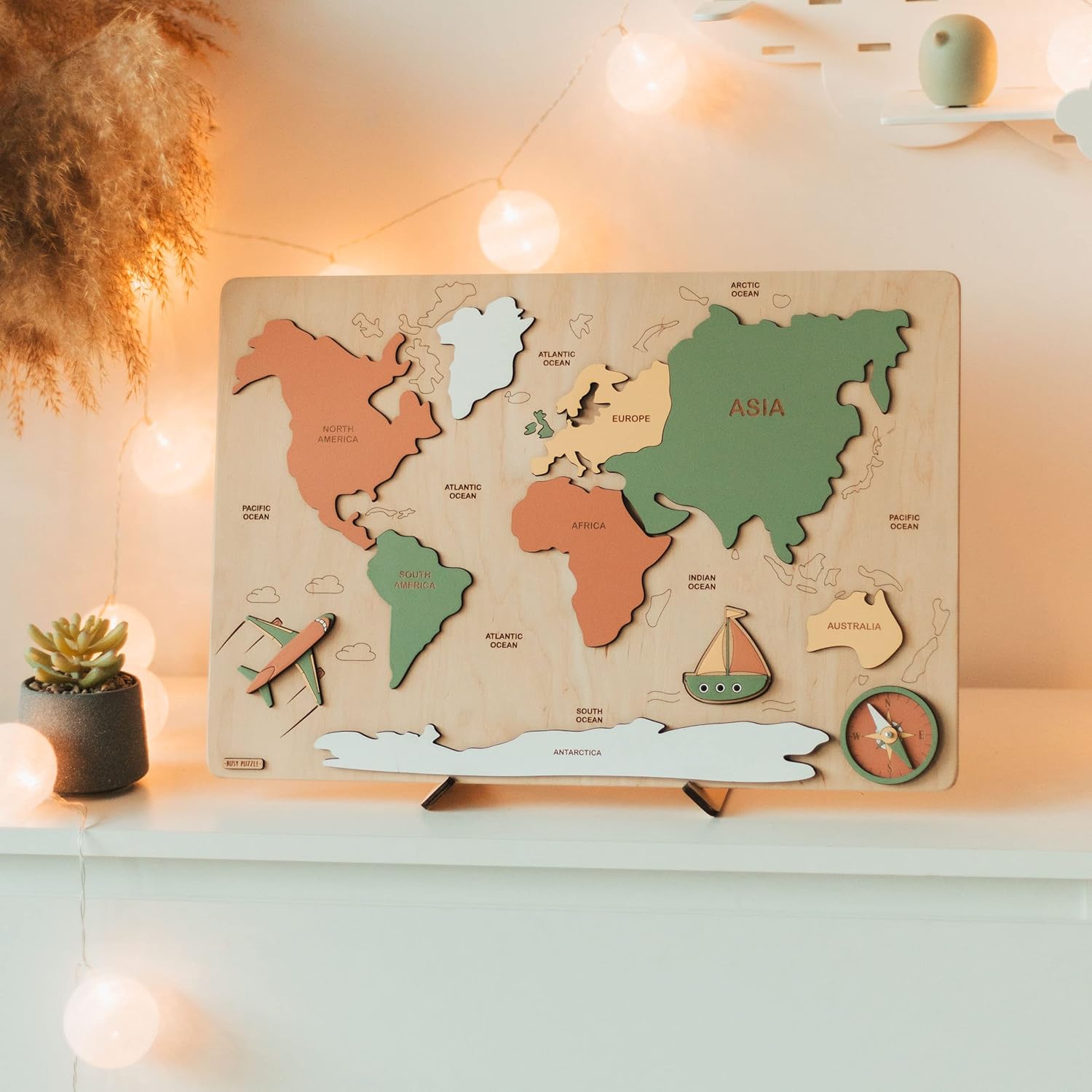 Wooden World Map Puzzle Montessori Educational Toy