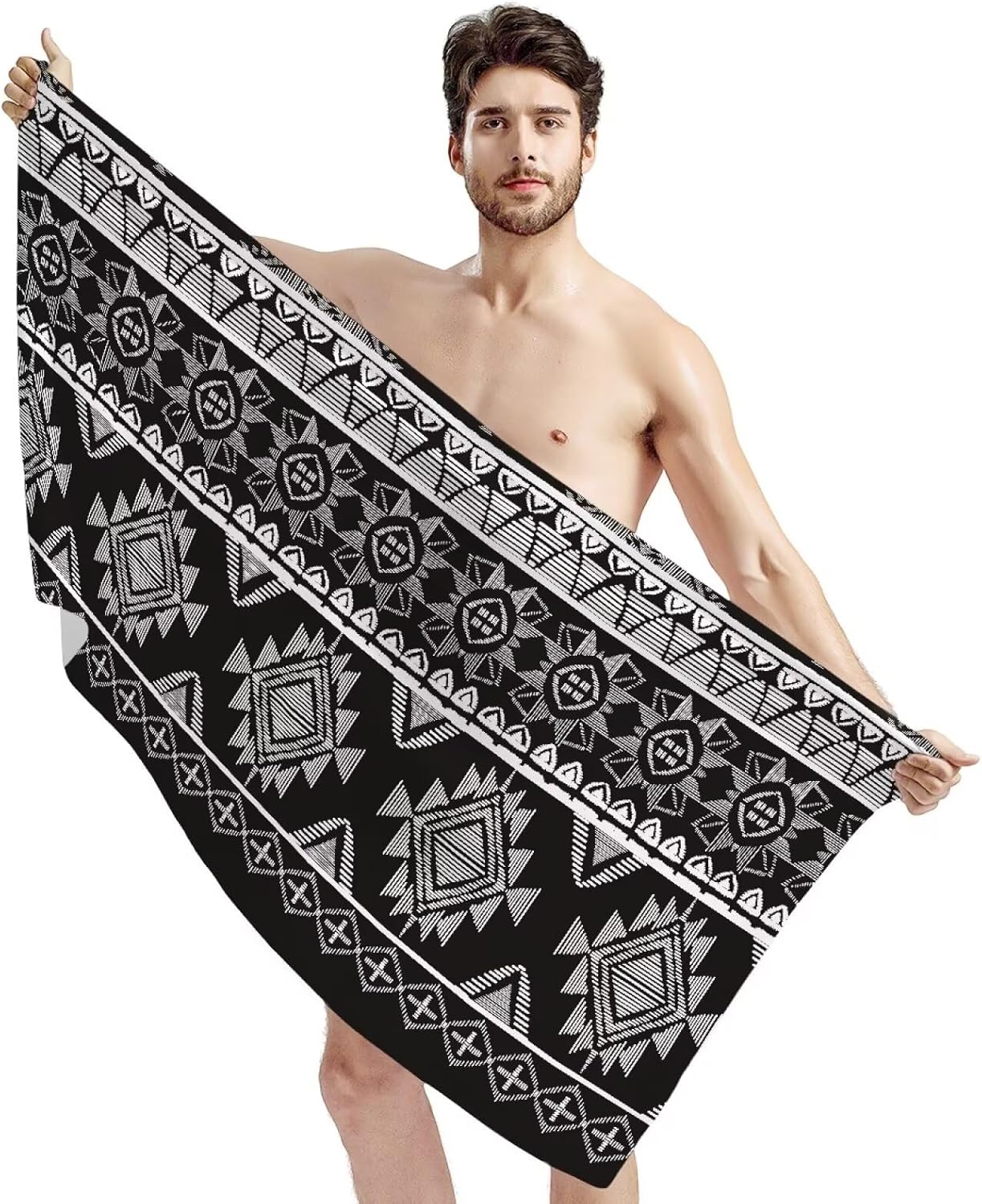 Glomenade Grey Aztec Beach Towel for Adults