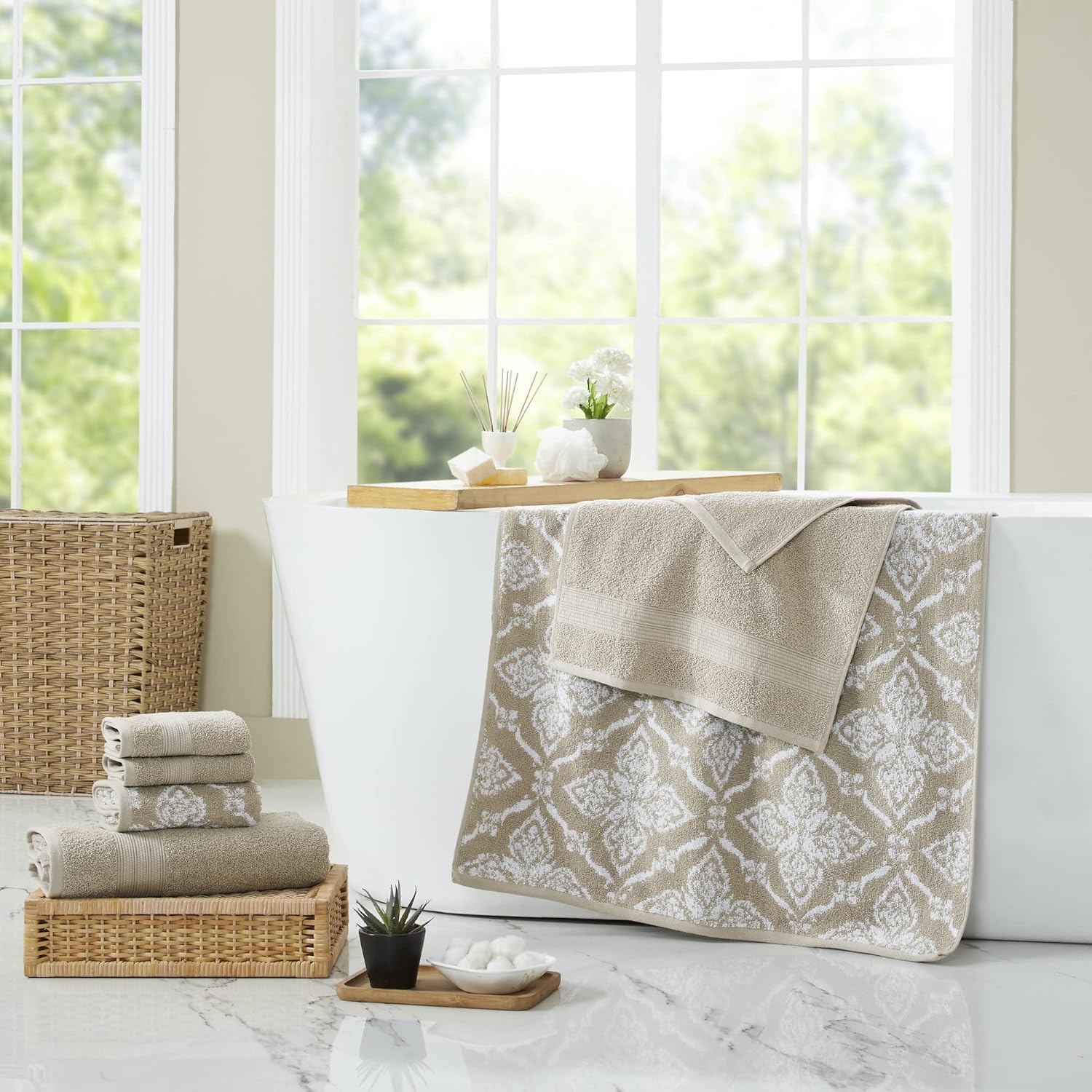 Modern Threads Amaris 6-Piece Reversible Yarn Dyed Jacquard Towel Set - Khaki
