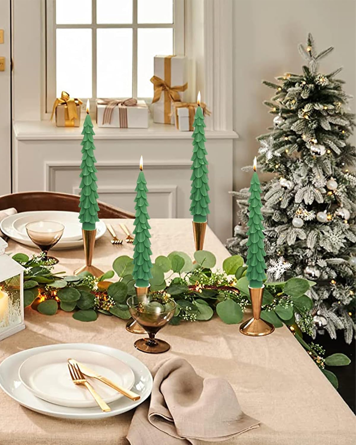 LPUSA Christmas Tree Taper Candles Hunter Green 105inch Set of 2