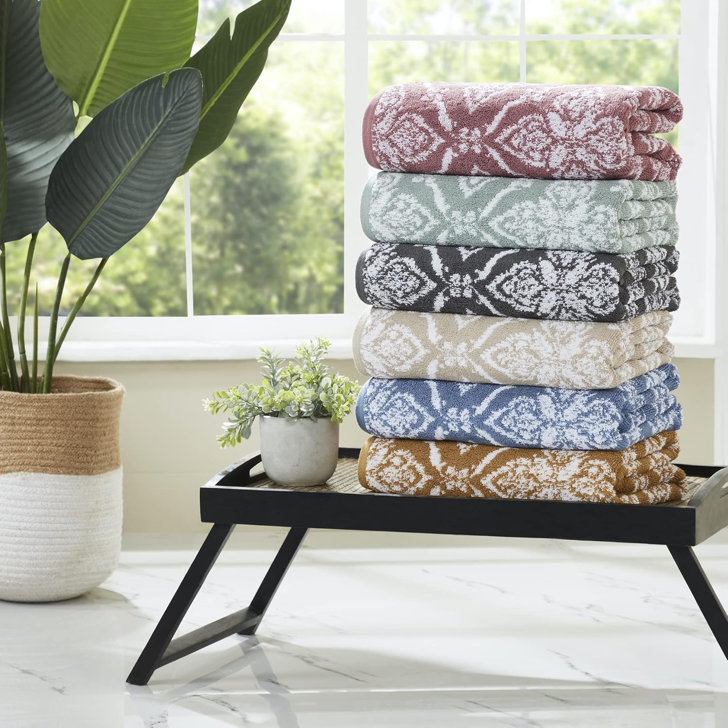 Modern Threads Amaris 6-Piece Reversible Yarn Dyed Jacquard Towel Set - Khaki