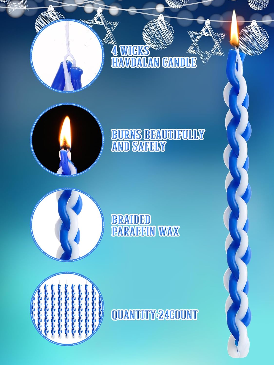 24 Pack Braided Shabbat Candle Set for Havdalah