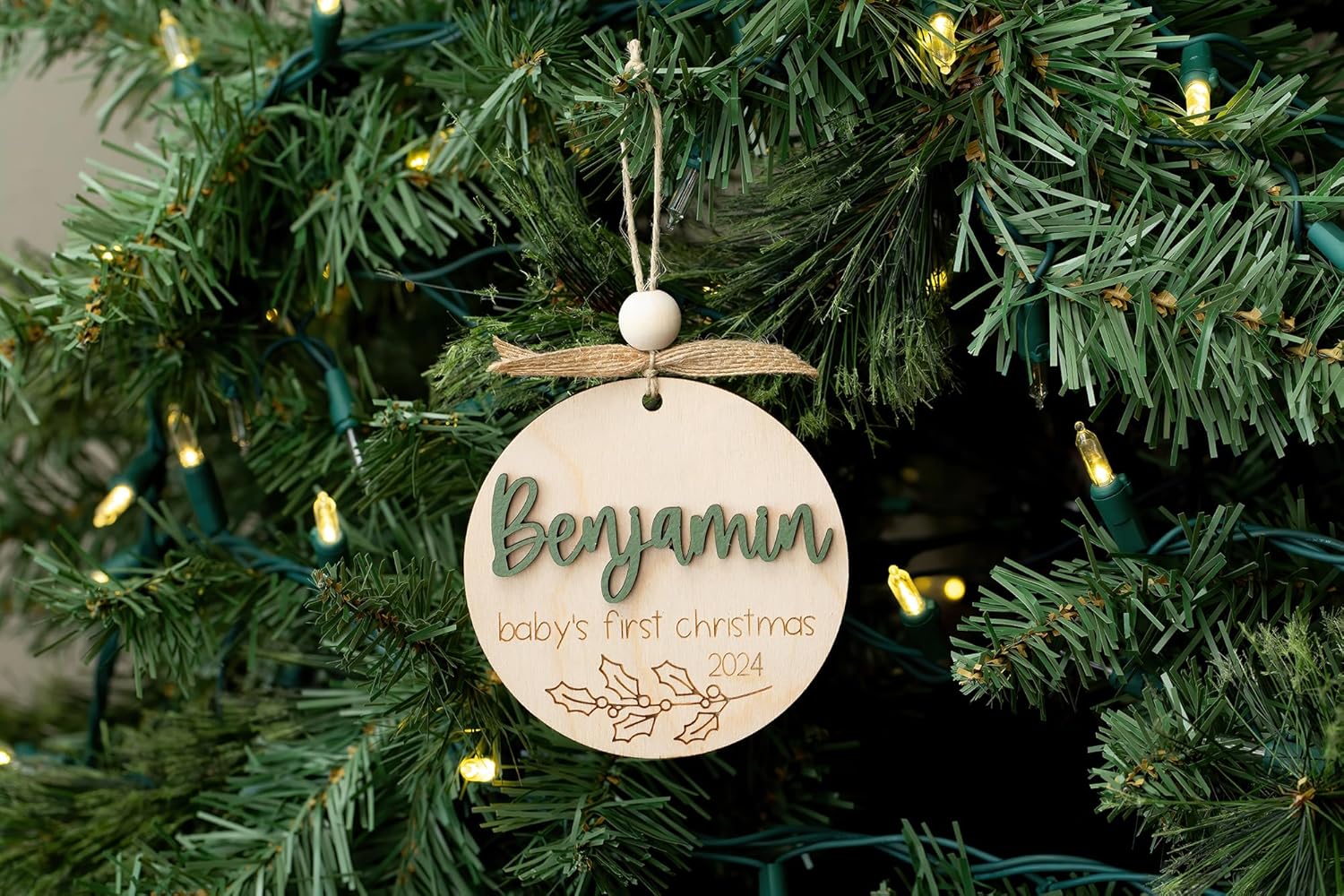 Personalized Baby First Christmas Ornament Name Wood 2024