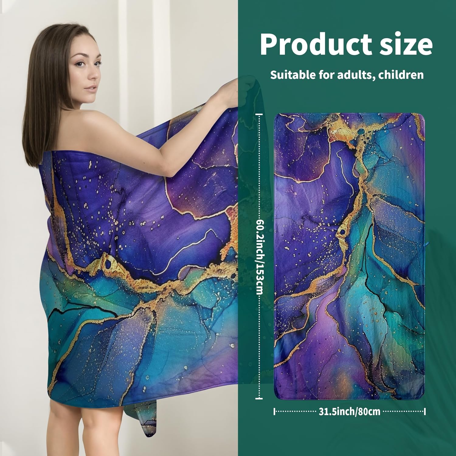 GAIIIIYOU Purple Blue Marble Bath Towel
