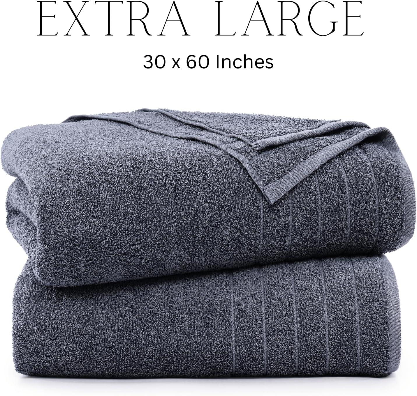 Casa Platino 100 Cotton 2 Pack Bath Towels Set - Cool Grey