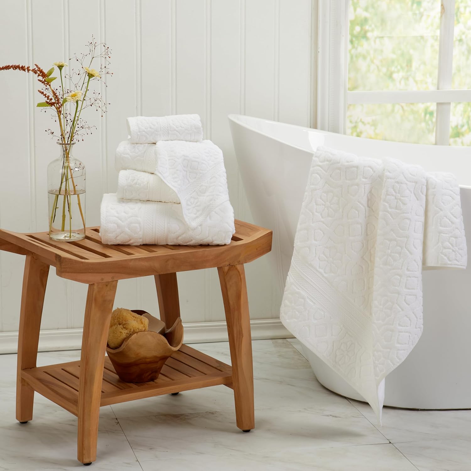 Springtree Home Cotton Towel Set - 6 Piece Floral Textured