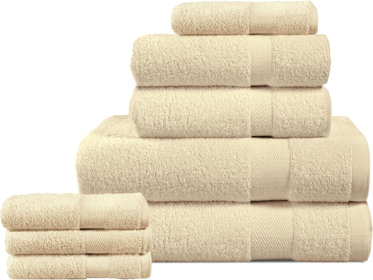BolBomS 8 Piece Towel Set - Ultra Soft 100 Cotton Beige