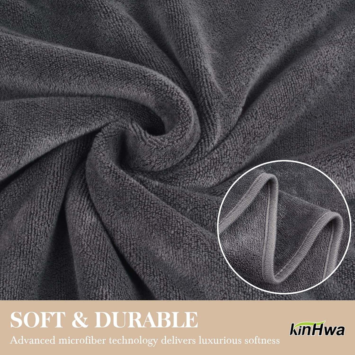 KinHwa Microfiber Towels 4 Pack Gray 16x30inch