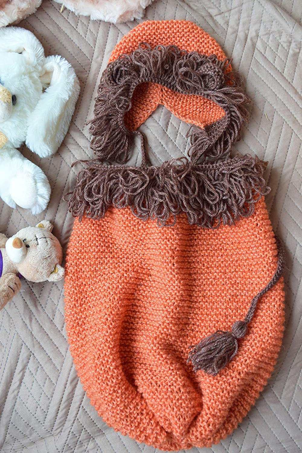 Handmade Lion Hat and Cocoon Knit Snuggle Baby Sleeping Bag