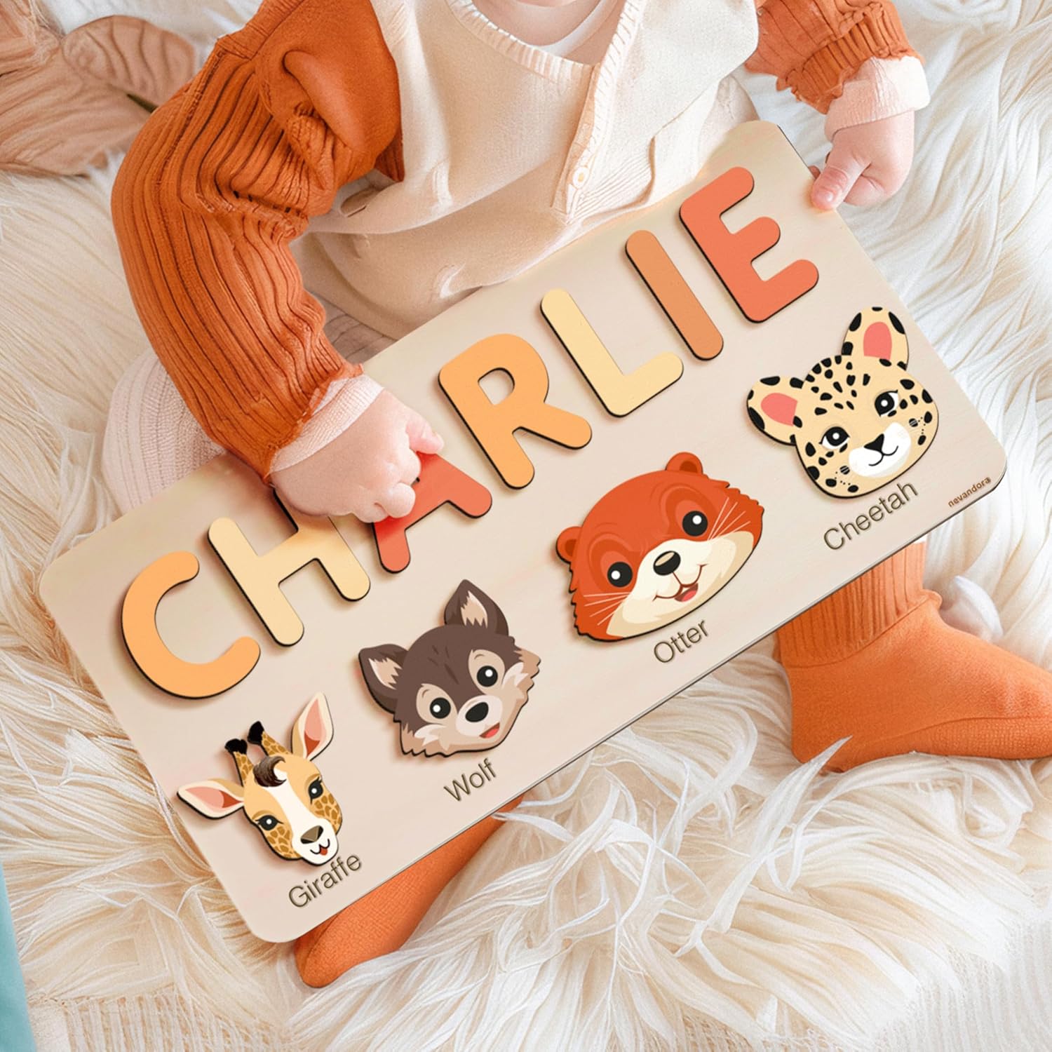 Personalized Wooden Name Puzzle with Animals 1