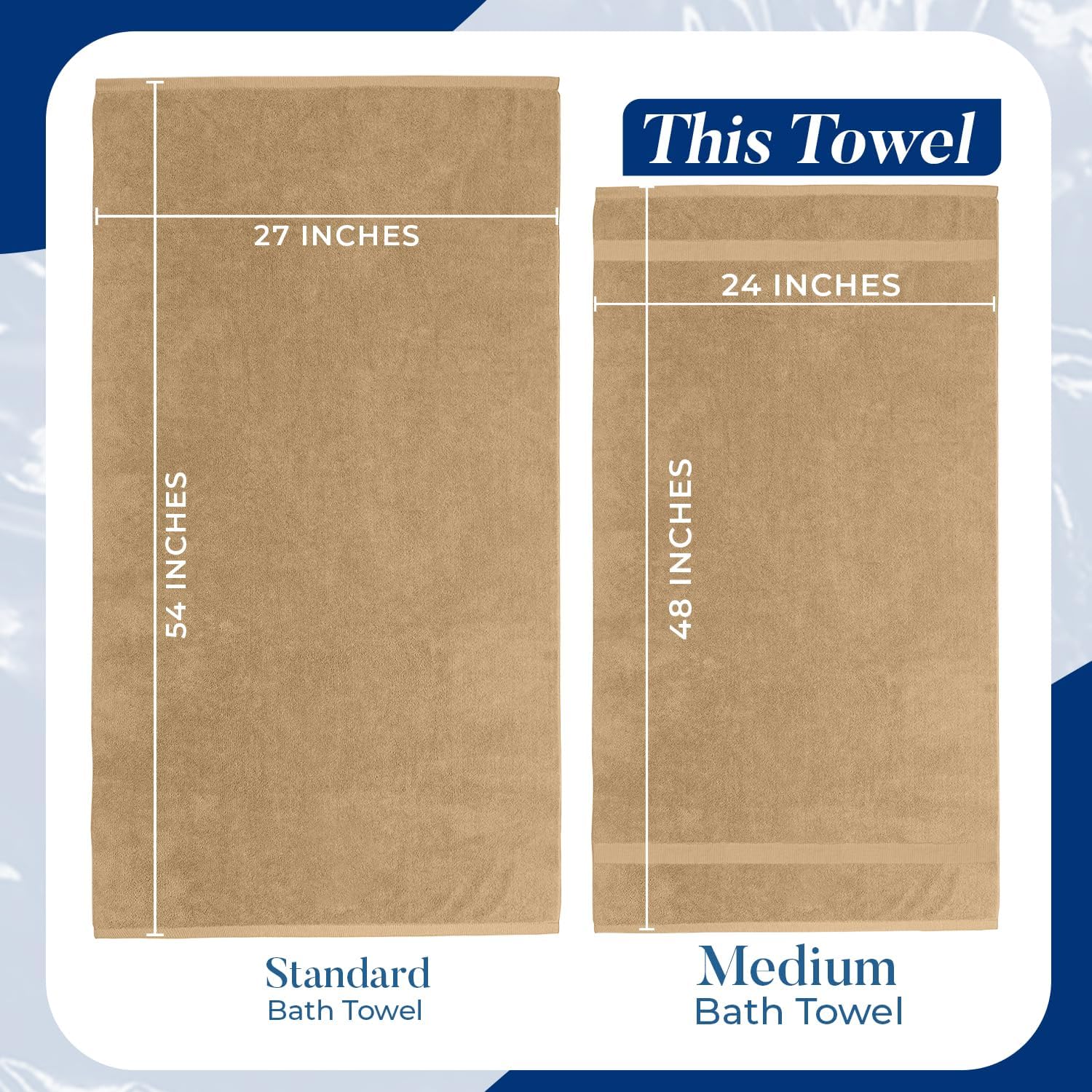 DAN RIVER 4 Pack Bath Towels 24x48 Inches Tan