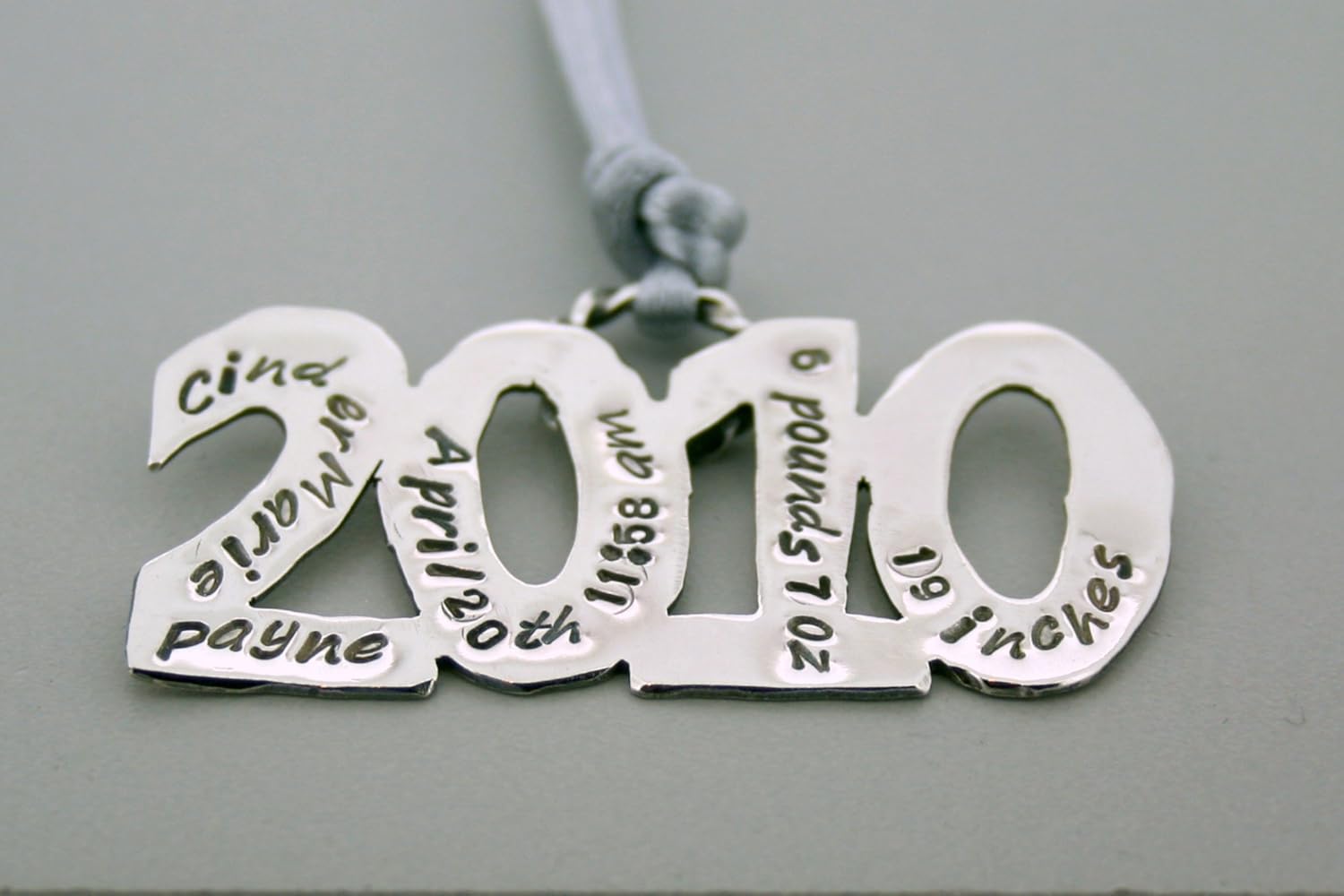 Handmade Babys Stats Christmas Ornament Sterling Silver