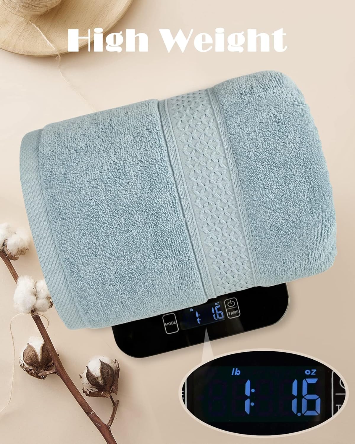 Cleanbear 2 Pack Bath Towels Light-Gray Light-Green