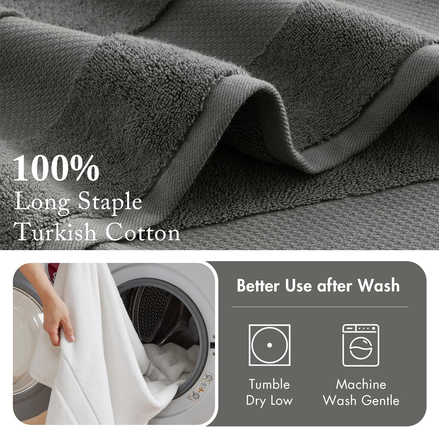 Madison Park Turkish Bath Towel Set 2 Piece 600 GSM Charcoal