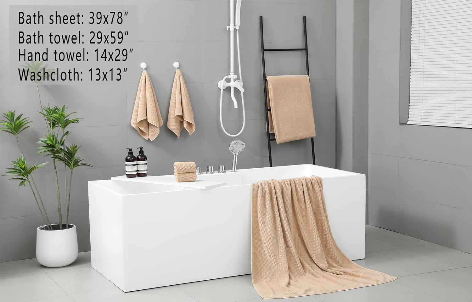 YTYC Oversized Bath Towels 39x78 Inch Beige 2 Piece